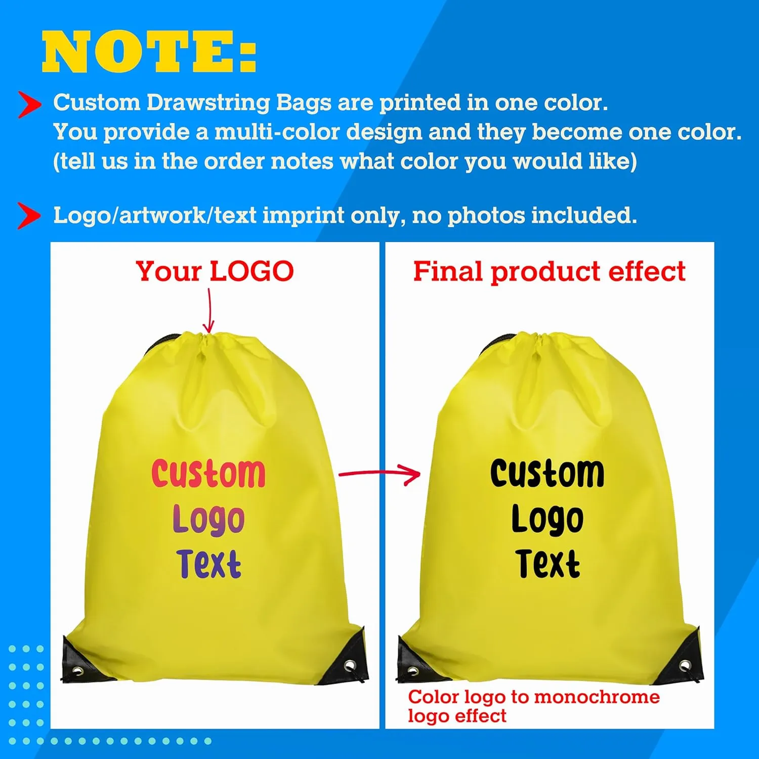 USMG Custom Two-Tone Drawstring Tote Bags - Single Color Imprint for Promotions, Gifts, & Events