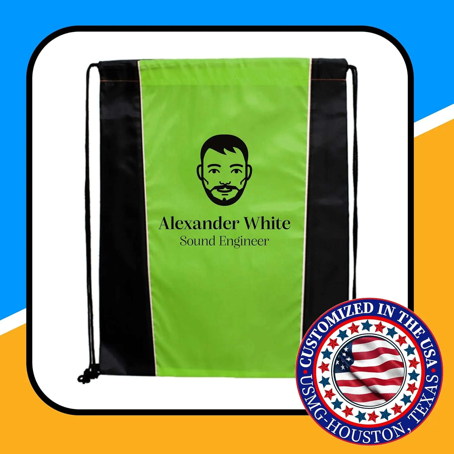 USMG Custom Two-Tone Drawstring Tote Bags - Single Color Imprint for Promotions, Gifts, & Events