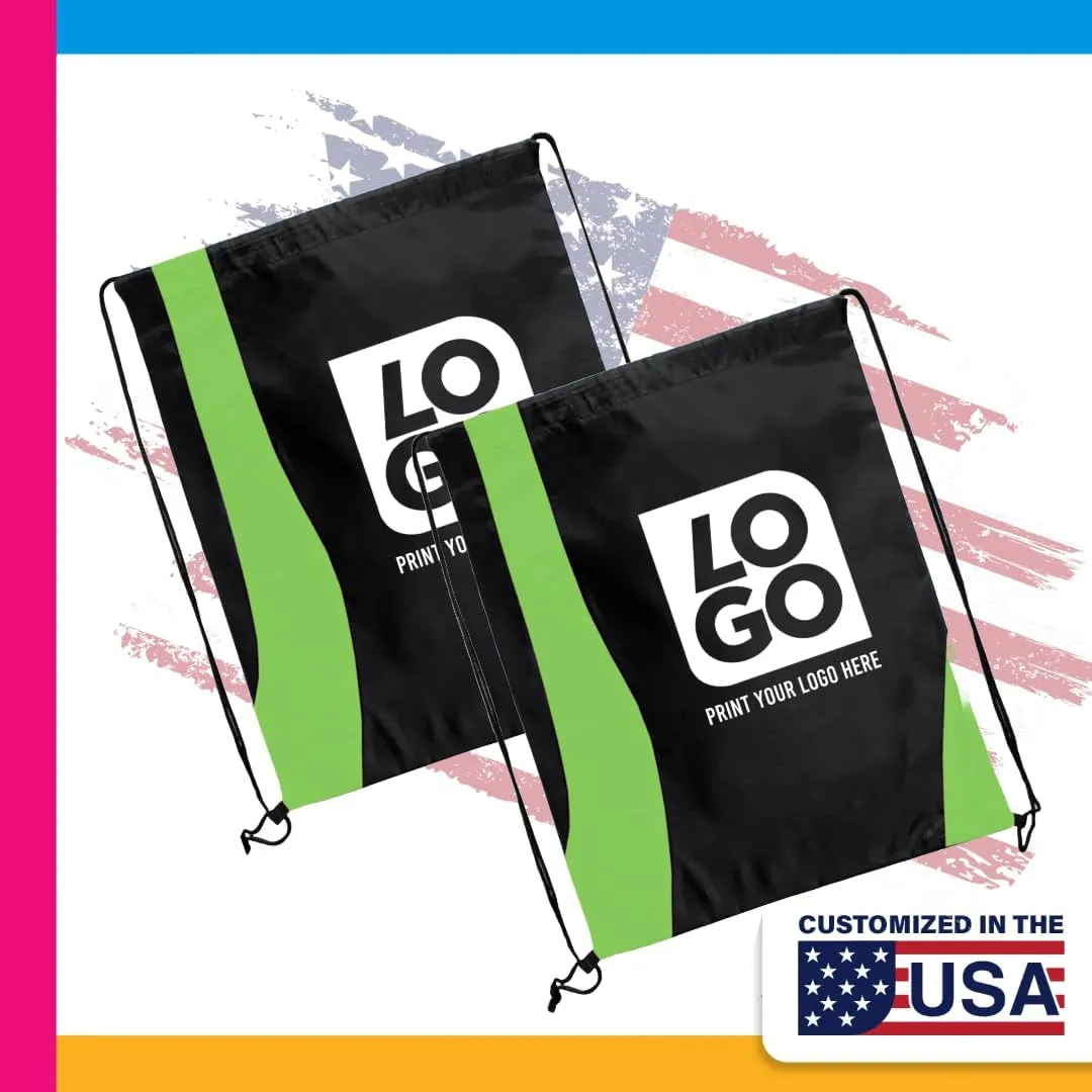 USMG Custom Two-Tone Wavy Drawstring Tote Bags - Single Color Imprint for Promotions, Gifts & Events