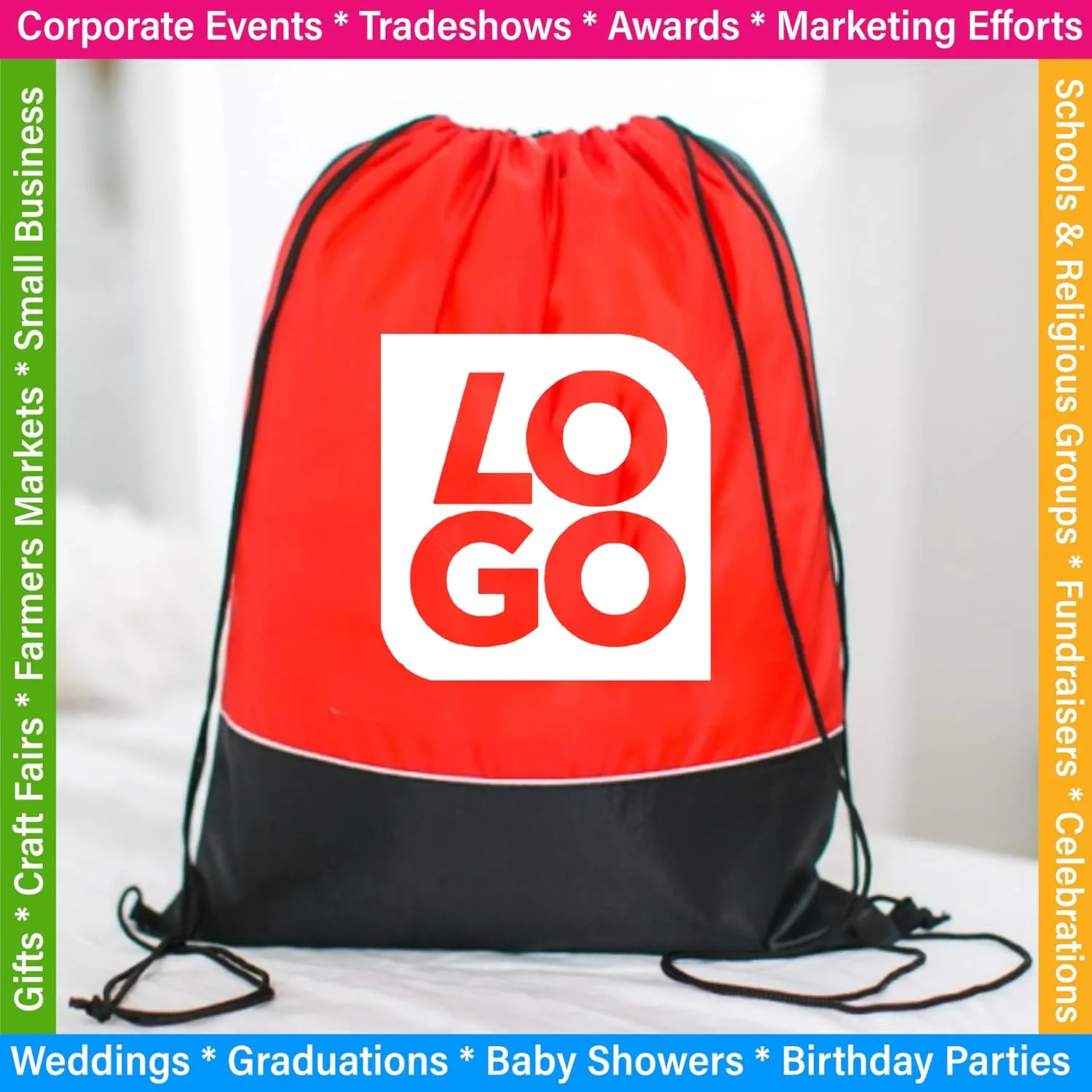 USMG Two Tone Classic Drawstring Tote Bags with Single Color Imprint for Marketing & Events