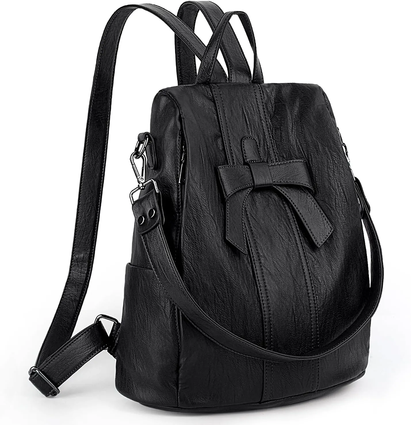 UTO Women ANTI-THEFT Backpack Purse PU Washed Leather Convertible Ladies Rucksack Bowknot Shoulder Bag Pink