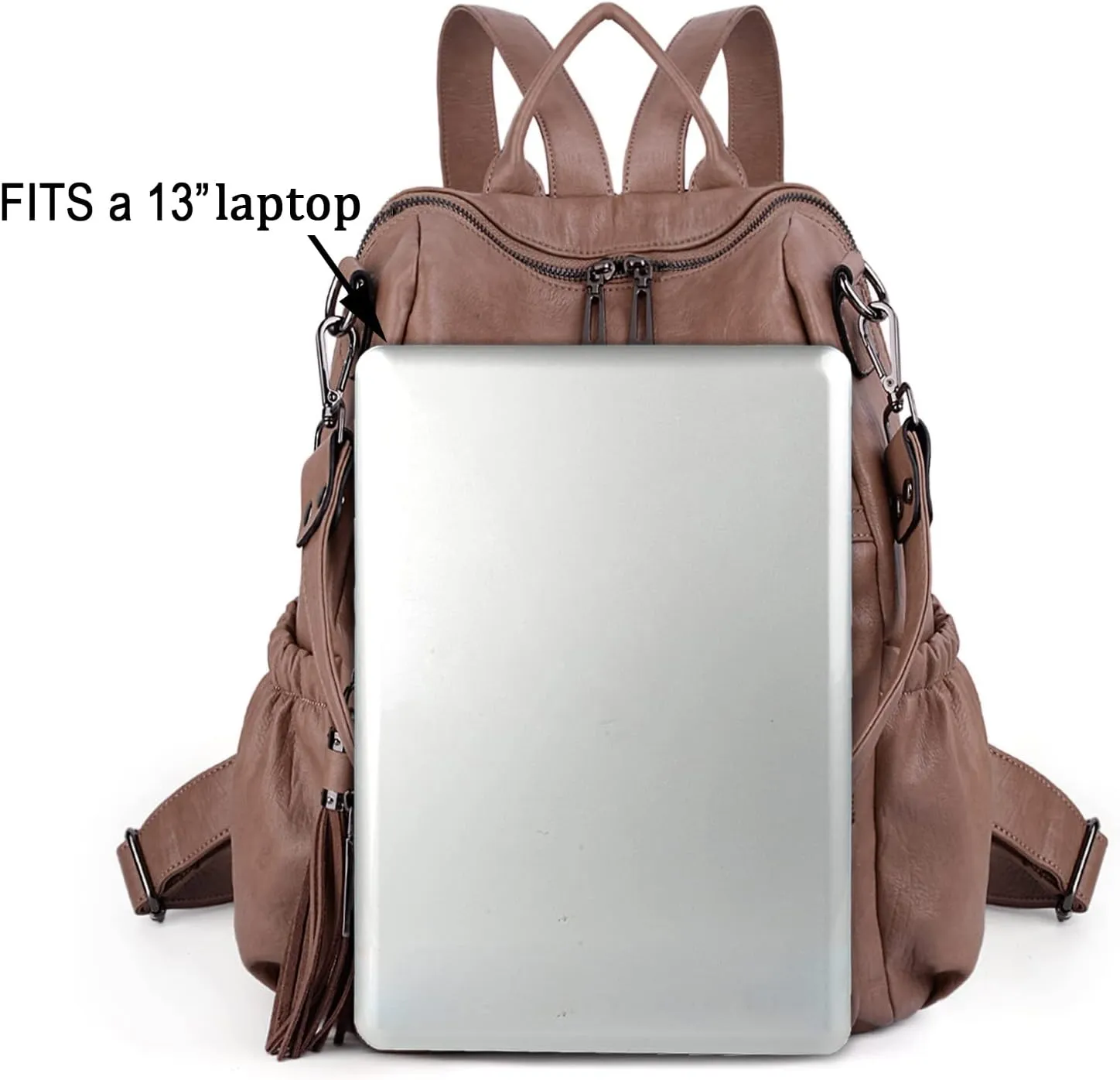 UTO Women Backpack Purse Leather Vegan Ladies Fashion Designer Rucksack Convertible Travel Shoulder Bag with Tassel