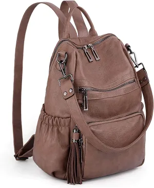 UTO Women Backpack Purse Leather Vegan Ladies Fashion Designer Rucksack Convertible Travel Shoulder Bag with Tassel