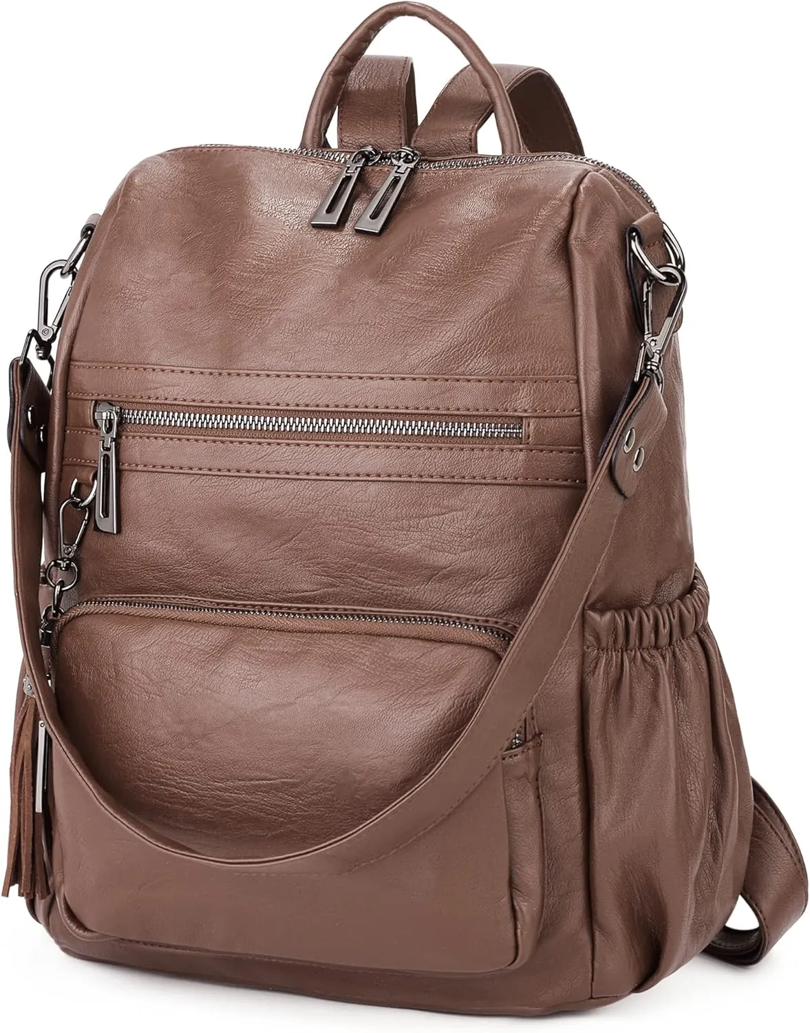 UTO Women Backpack Purse Leather Vegan Ladies Fashion Designer Rucksack Convertible Travel Shoulder Bag with Tassel