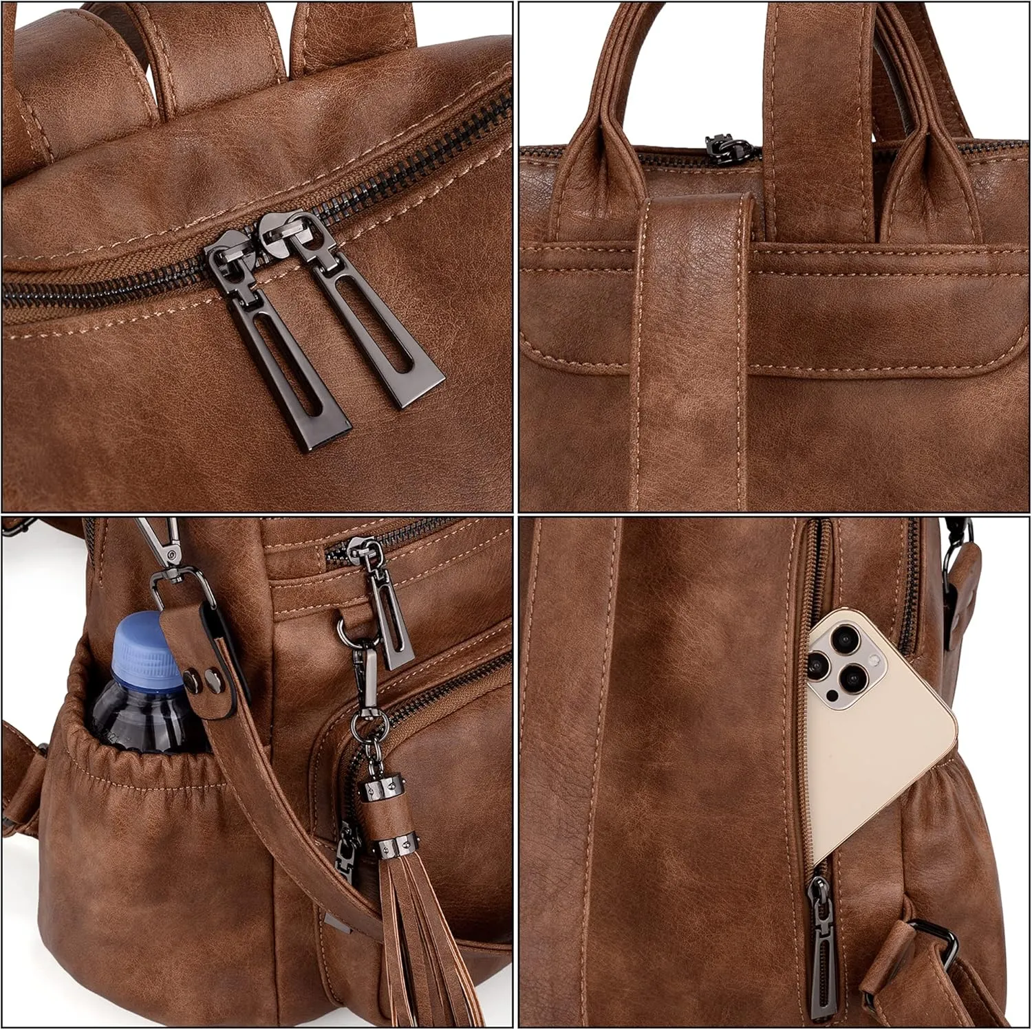 UTO Women Backpack Purse Leather Vegan Ladies Fashion Designer Rucksack Convertible Travel Shoulder Bag with Tassel
