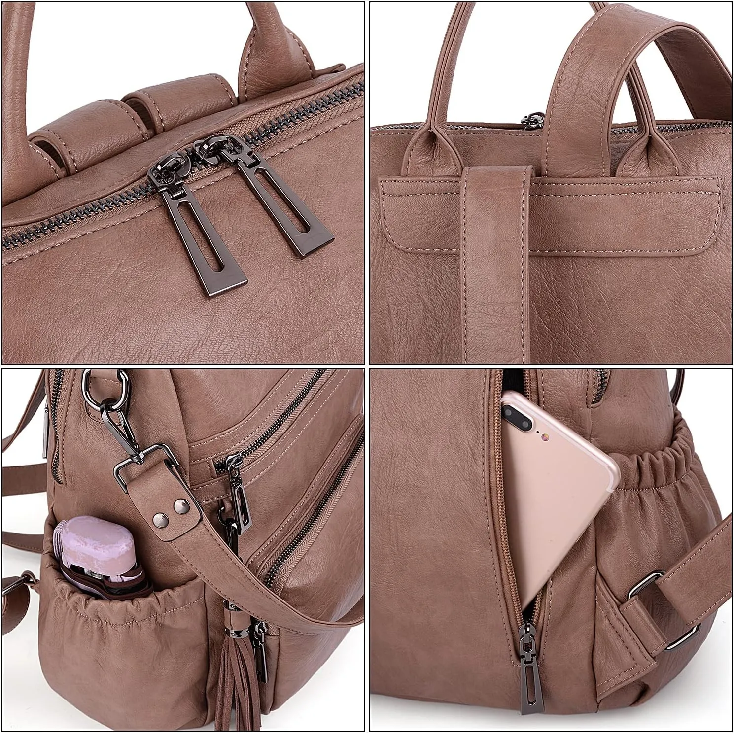 UTO Women Backpack Purse Leather Vegan Ladies Fashion Designer Rucksack Convertible Travel Shoulder Bag with Tassel
