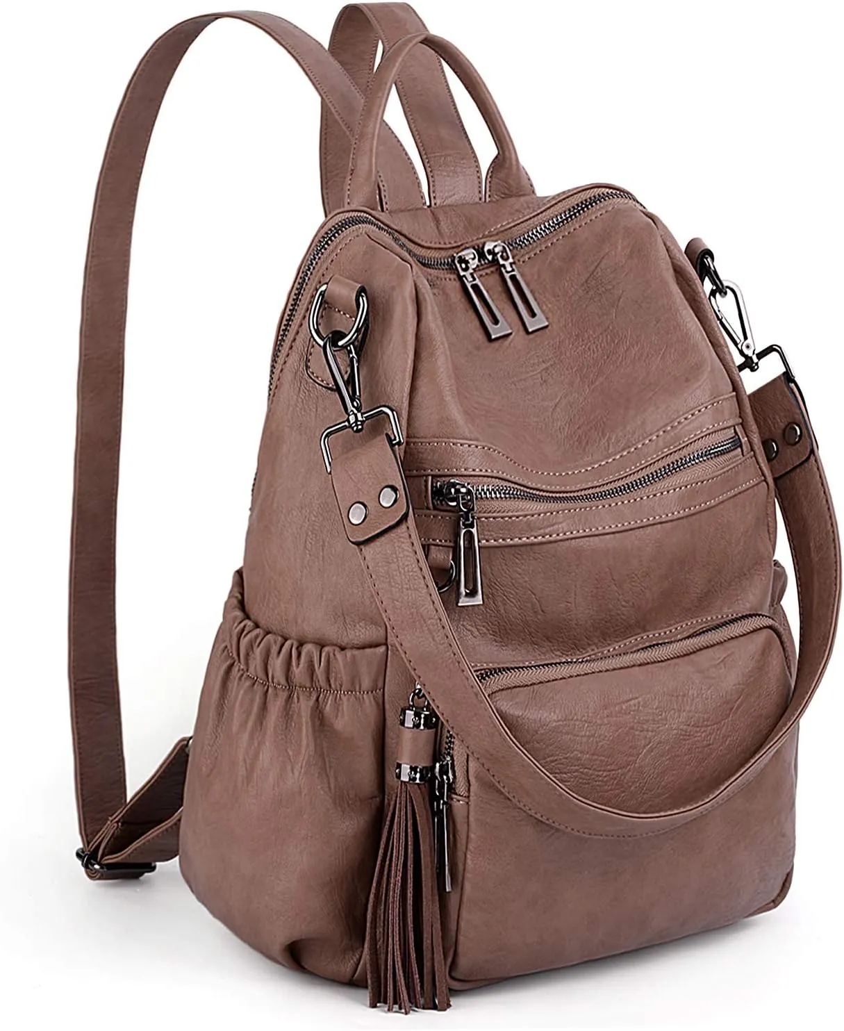 UTO Women Backpack Purse Leather Vegan Ladies Fashion Designer Rucksack Convertible Travel Shoulder Bag with Tassel
