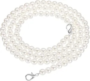 uxcell 2 Pcs Imitation Pearl Purse Strap, 43.3 Inch Handbag Purse Chain with Lobster Clasp Replacement Extender Bead for DIY Decorative Handbags Bags, Silver