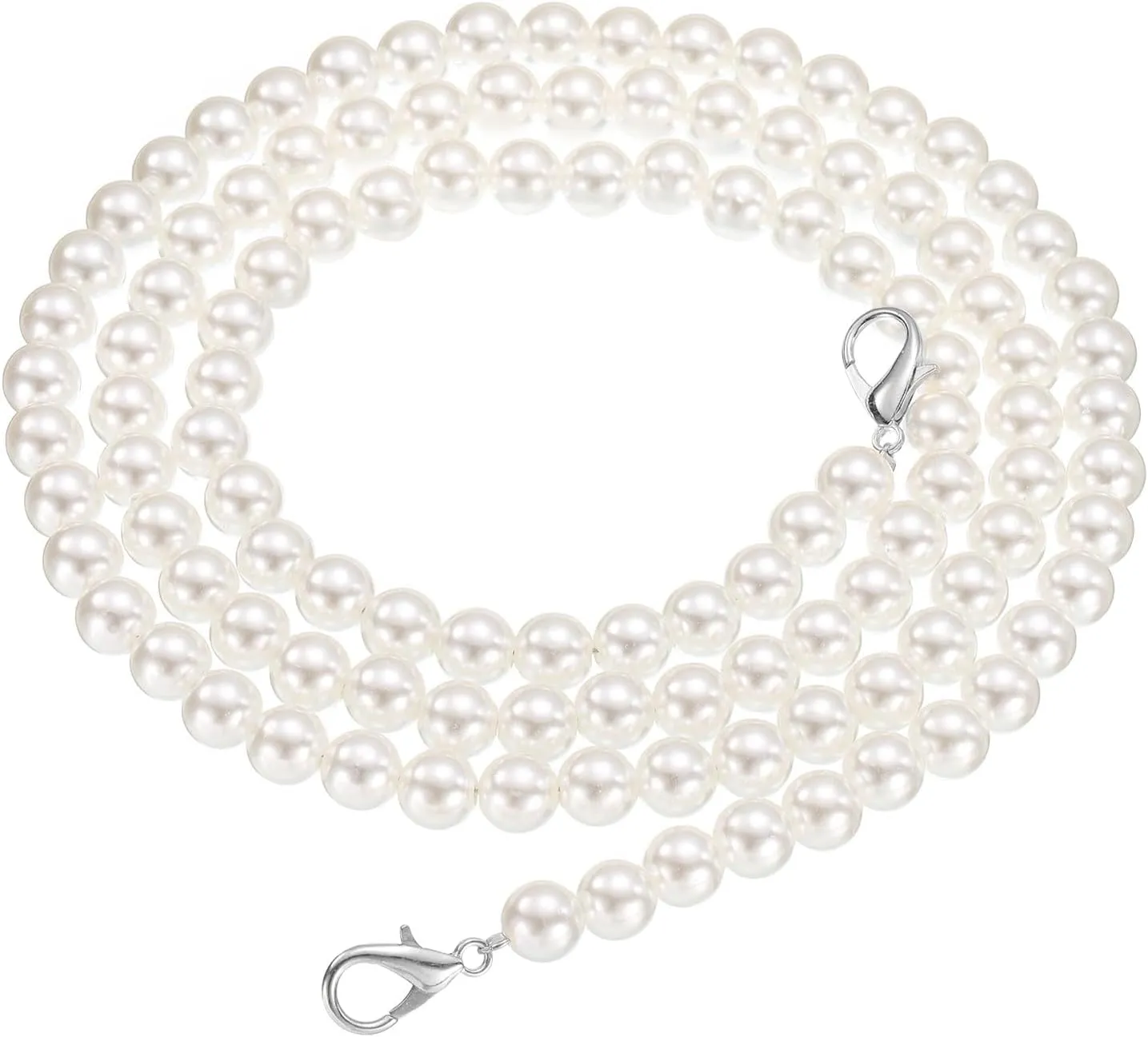 uxcell 2 Pcs Imitation Pearl Purse Strap, 43.3 Inch Handbag Purse Chain with Lobster Clasp Replacement Extender Bead for DIY Decorative Handbags Bags, Silver