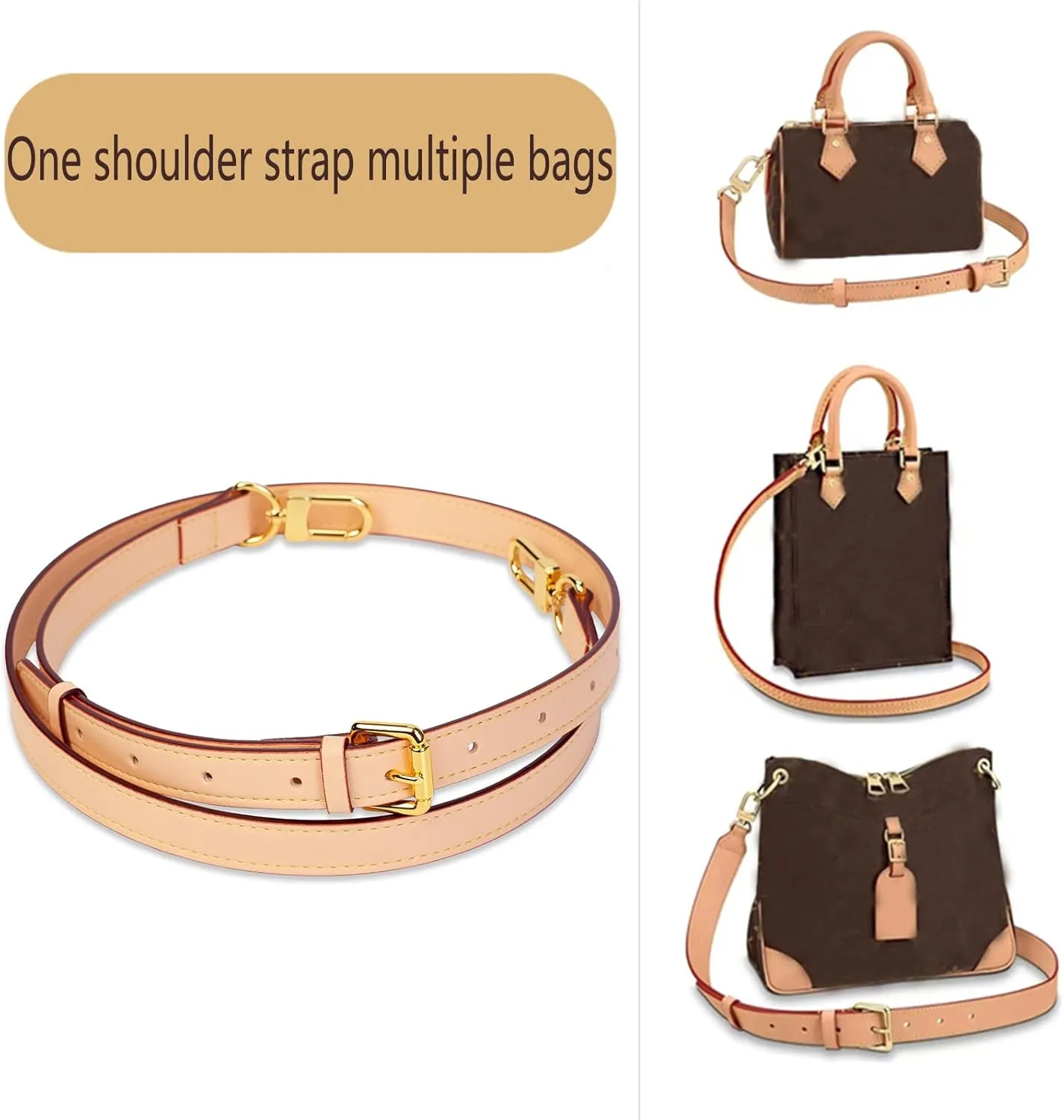 Vachetta Leather Adjustable Crossbody Strap for Leather Shoulder Strap Belt Replacement Suitable for L V Handbags