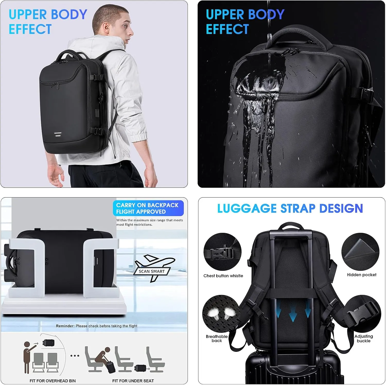 Vacuum Backpack Travel with Pump, 40L Expandable Carry on Compression Backpack Flight Approved for Women Men Fit 17 Inch Laptop with USB Charging Port Business Weekender