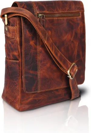 VALENCHI- Genuine Leather Medium Size Crossbody Messenger bag for Men & Women, Perfect Travel Partner