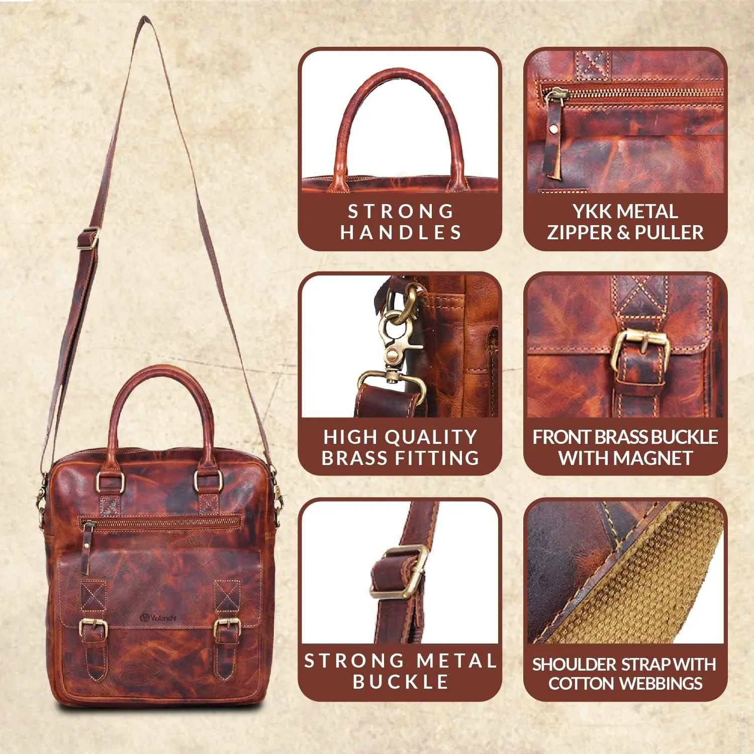 VALENCHI Leather Messenger Bag For Men - Laptop Messenger Briefcase & Shoulder Bag-Office, Work, Travel