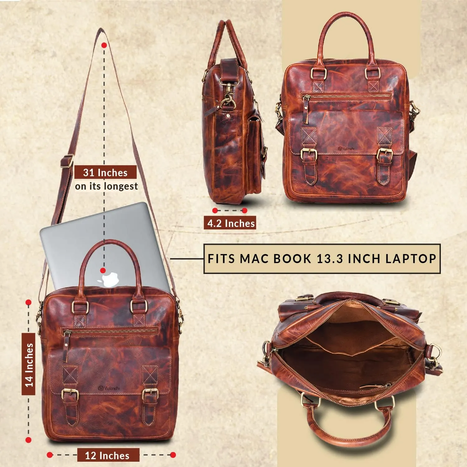 VALENCHI Leather Messenger Bag For Men - Laptop Messenger Briefcase & Shoulder Bag-Office, Work, Travel