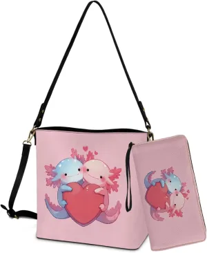 Valentine Bucket Crossbody Bags Set for Women Girls, Leather Bucket Tote Bag Satchel Purse Gift for Wife Girlfriend