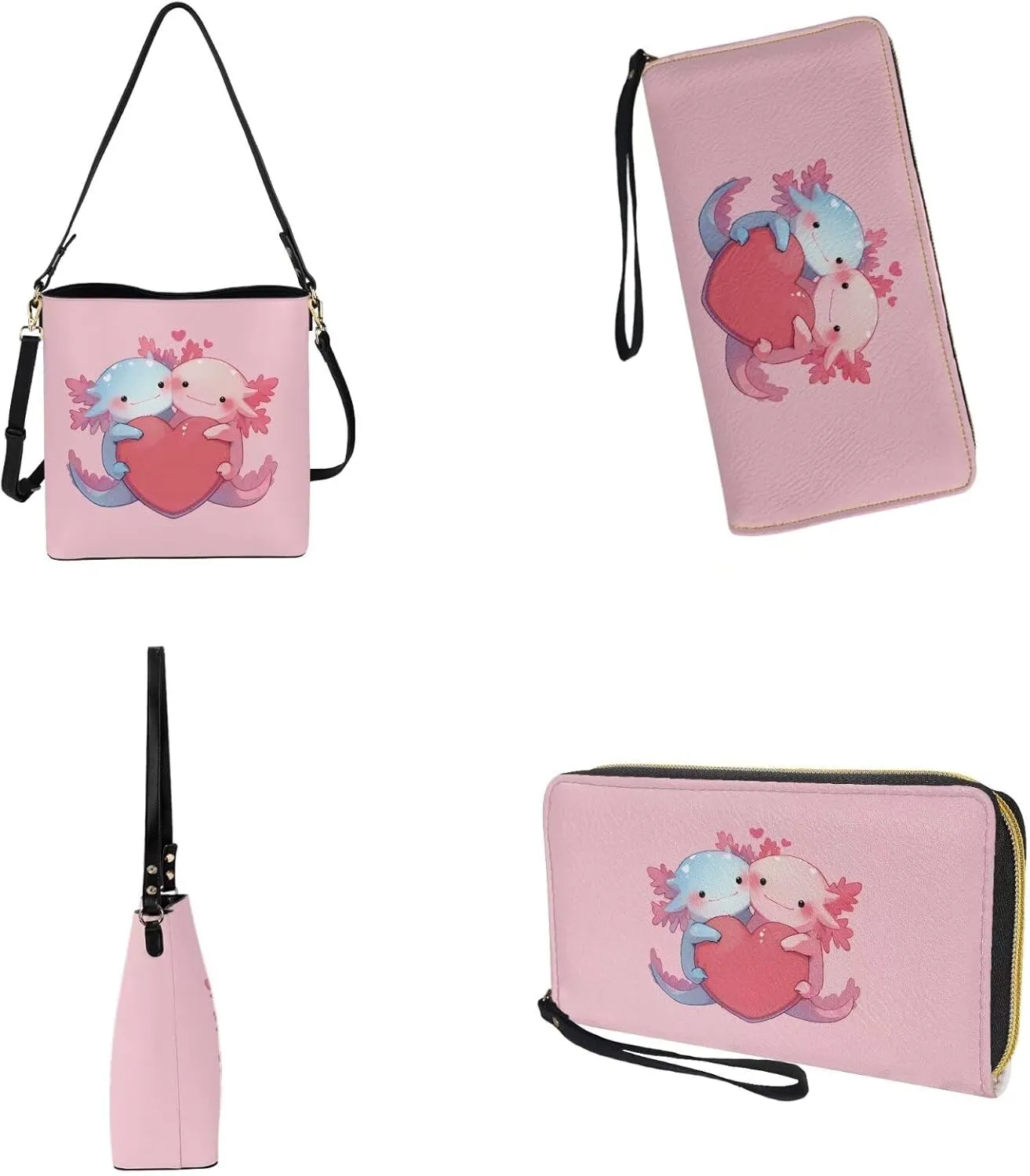 Valentine Bucket Crossbody Bags Set for Women Girls, Leather Bucket Tote Bag Satchel Purse Gift for Wife Girlfriend