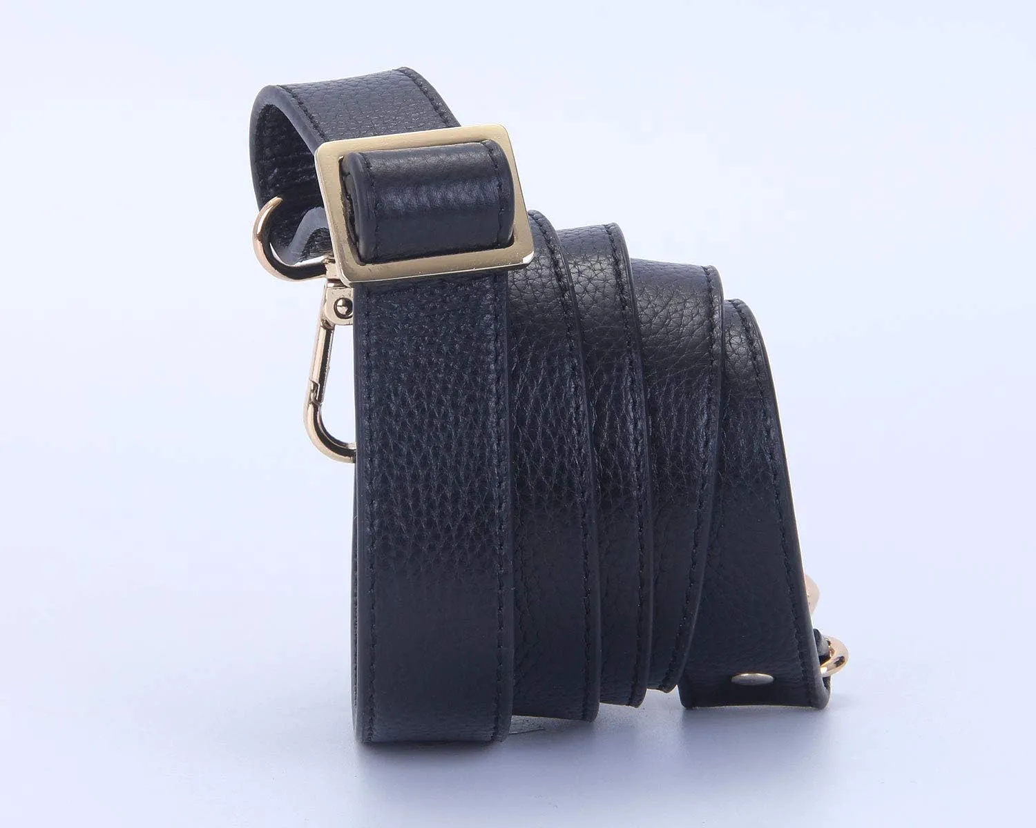 VanEnjoy Full Grain Leather Adjustable Replacement Strap Cross Body Bag Purse (Black-Gold Buckles)