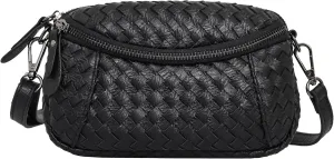 Vegan Leather Crossbody Handbag For Women, Handwoven Small Shoulder Purse with Wristlet & Adjustable Strap