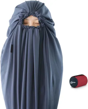 Velvet Velour Sleeping Bag Liner Add Up to 14°F/ 8°C, Anti Static Mummy Sleeping Sack Backpacking, Camping, Traveling, Hotel, Hostal, Lightweight Sleep Sack with Drawstring Hood E625