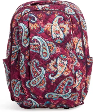 Vera Bradley Women's Cotton Large Travel Backpack Travel Bag, Paisley Jamboree - Recycled Cotton, One Size