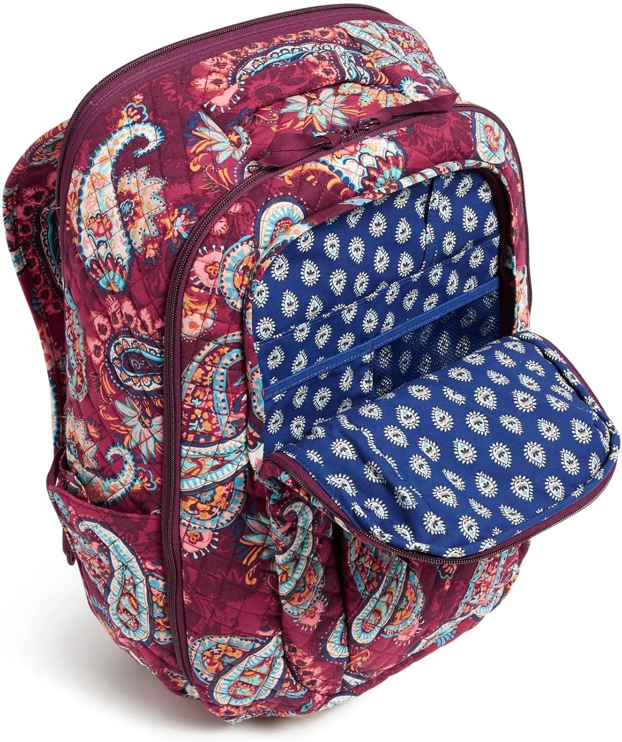 Vera Bradley Women's Cotton Large Travel Backpack Travel Bag, Paisley Jamboree - Recycled Cotton, One Size