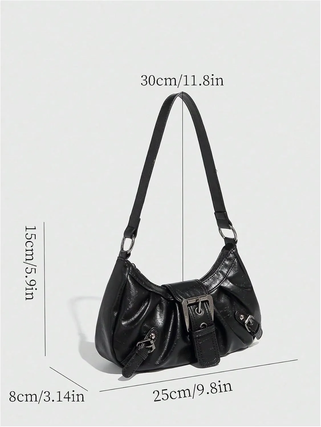 Verdusa Women's Buckle Leather Shoulder Handbags Vintage Top Handle Crescent Underarm Bag