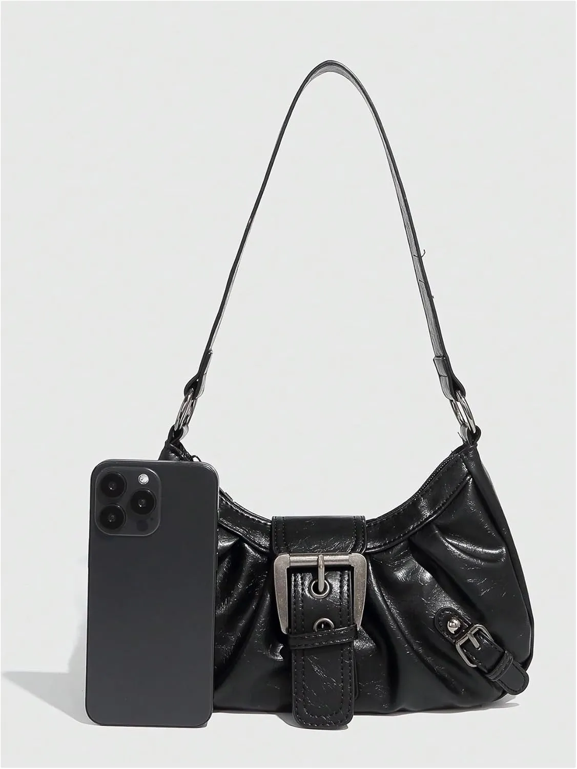 Verdusa Women's Buckle Leather Shoulder Handbags Vintage Top Handle Crescent Underarm Bag