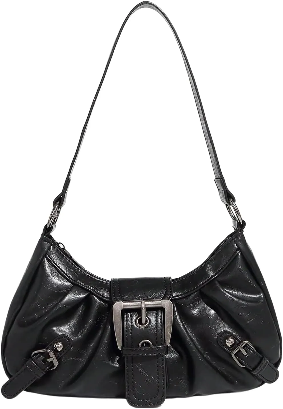 Verdusa Women's Buckle Leather Shoulder Handbags Vintage Top Handle Crescent Underarm Bag