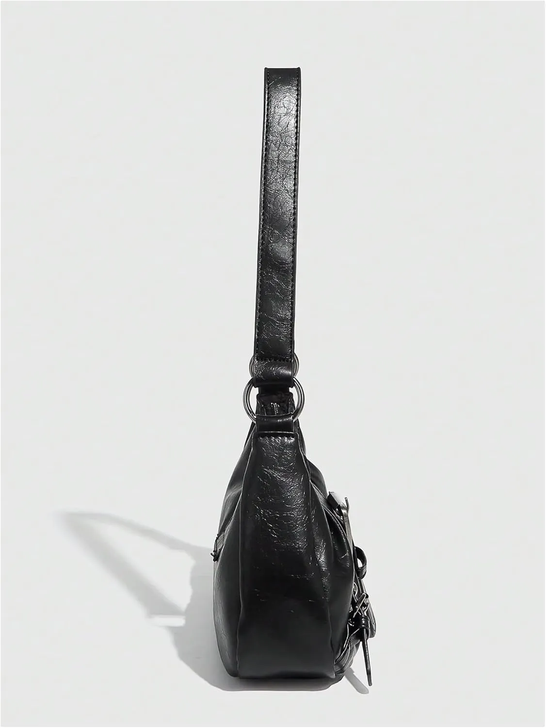 Verdusa Women's Buckle Leather Shoulder Handbags Vintage Top Handle Crescent Underarm Bag