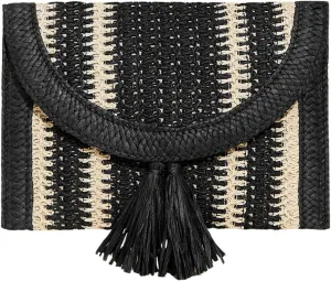 Verdusa Women's Colorblock Striped Woven Square Bags Vacation Fringe Clutch Purses
