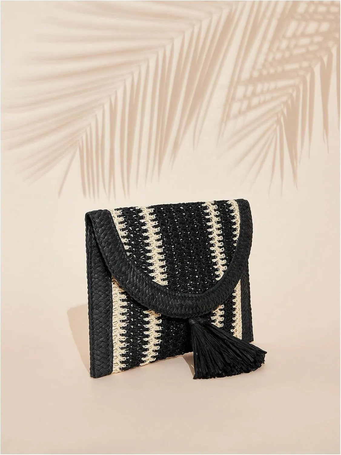 Verdusa Women's Colorblock Striped Woven Square Bags Vacation Fringe Clutch Purses