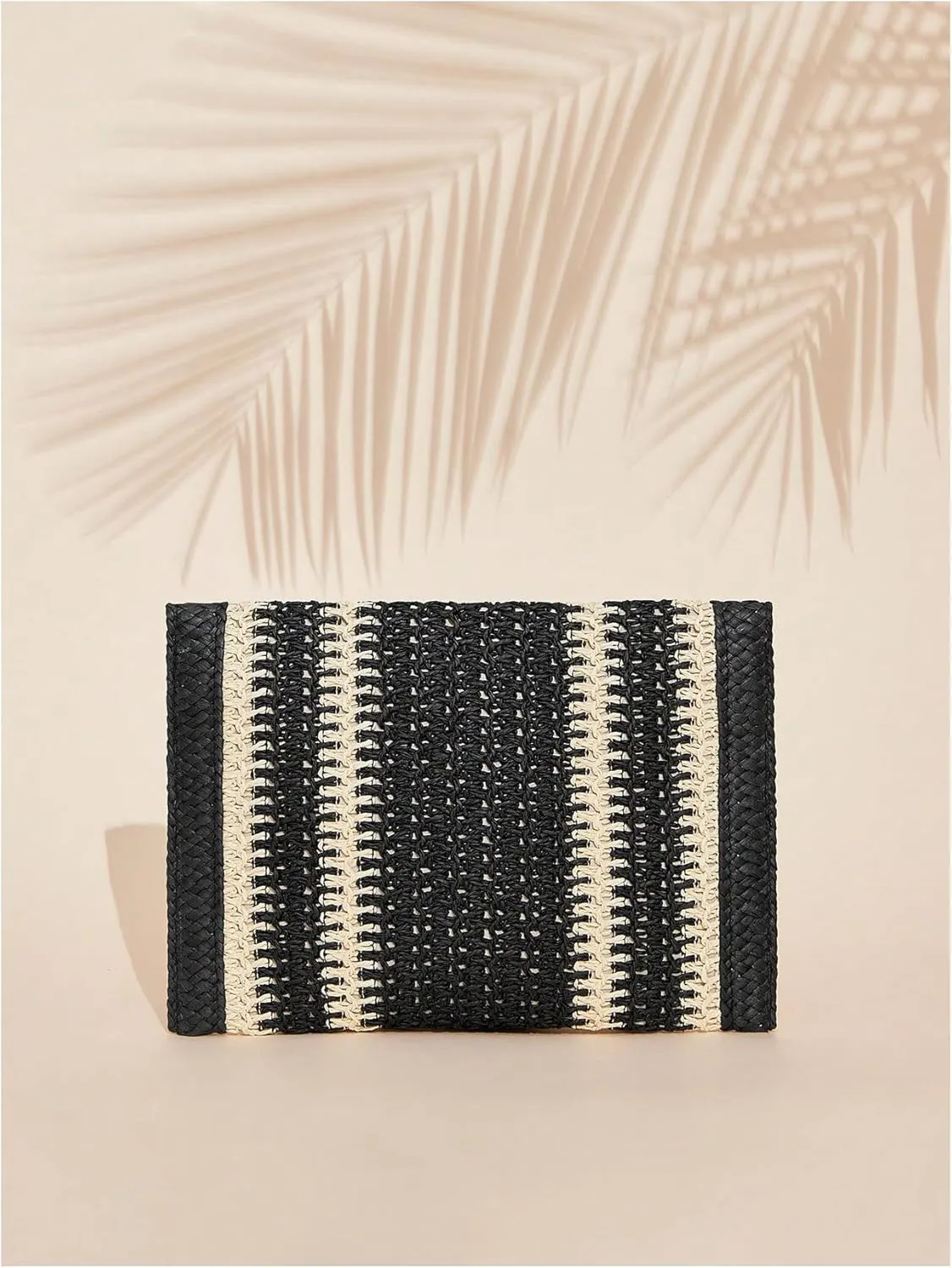 Verdusa Women's Colorblock Striped Woven Square Bags Vacation Fringe Clutch Purses