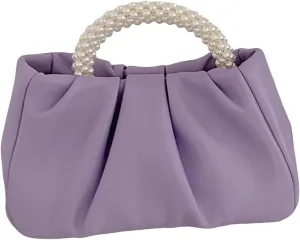 Verdusa Women's Evening Purses Pearl Clutch Handbags Leather Ruched Crossbody Bag