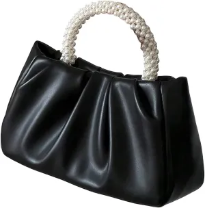 Verdusa Women's Evening Purses Pearl Clutch Handbags Leather Ruched Crossbody Bag