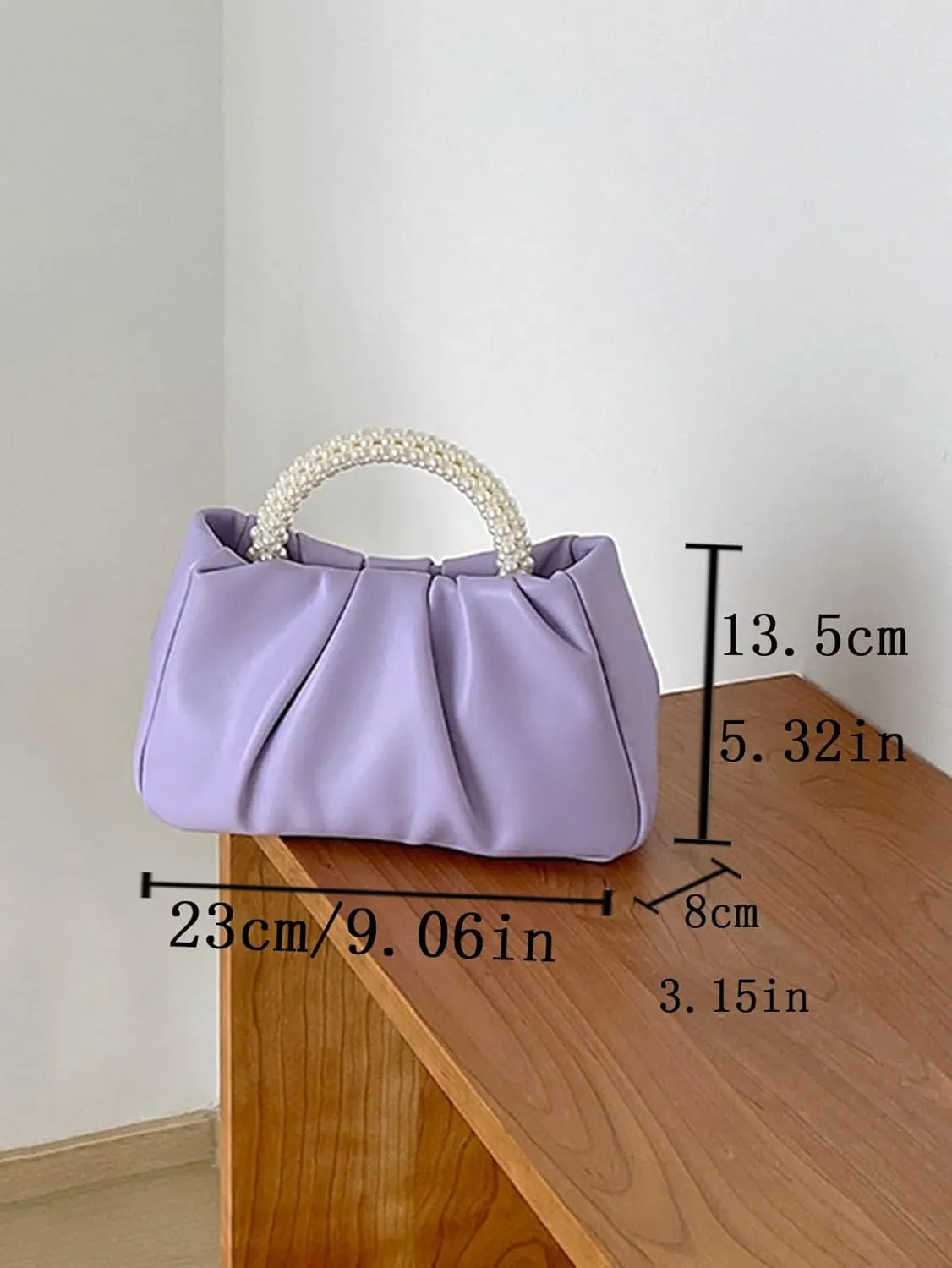 Verdusa Women's Evening Purses Pearl Clutch Handbags Leather Ruched Crossbody Bag