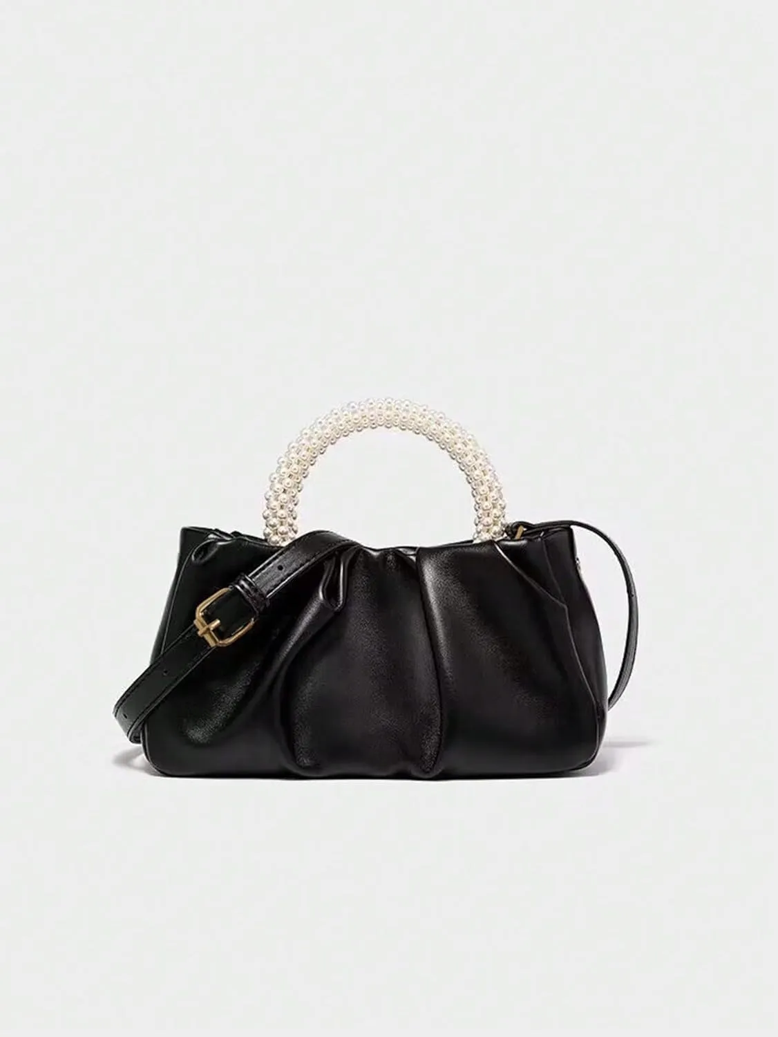 Verdusa Women's Evening Purses Pearl Clutch Handbags Leather Ruched Crossbody Bag