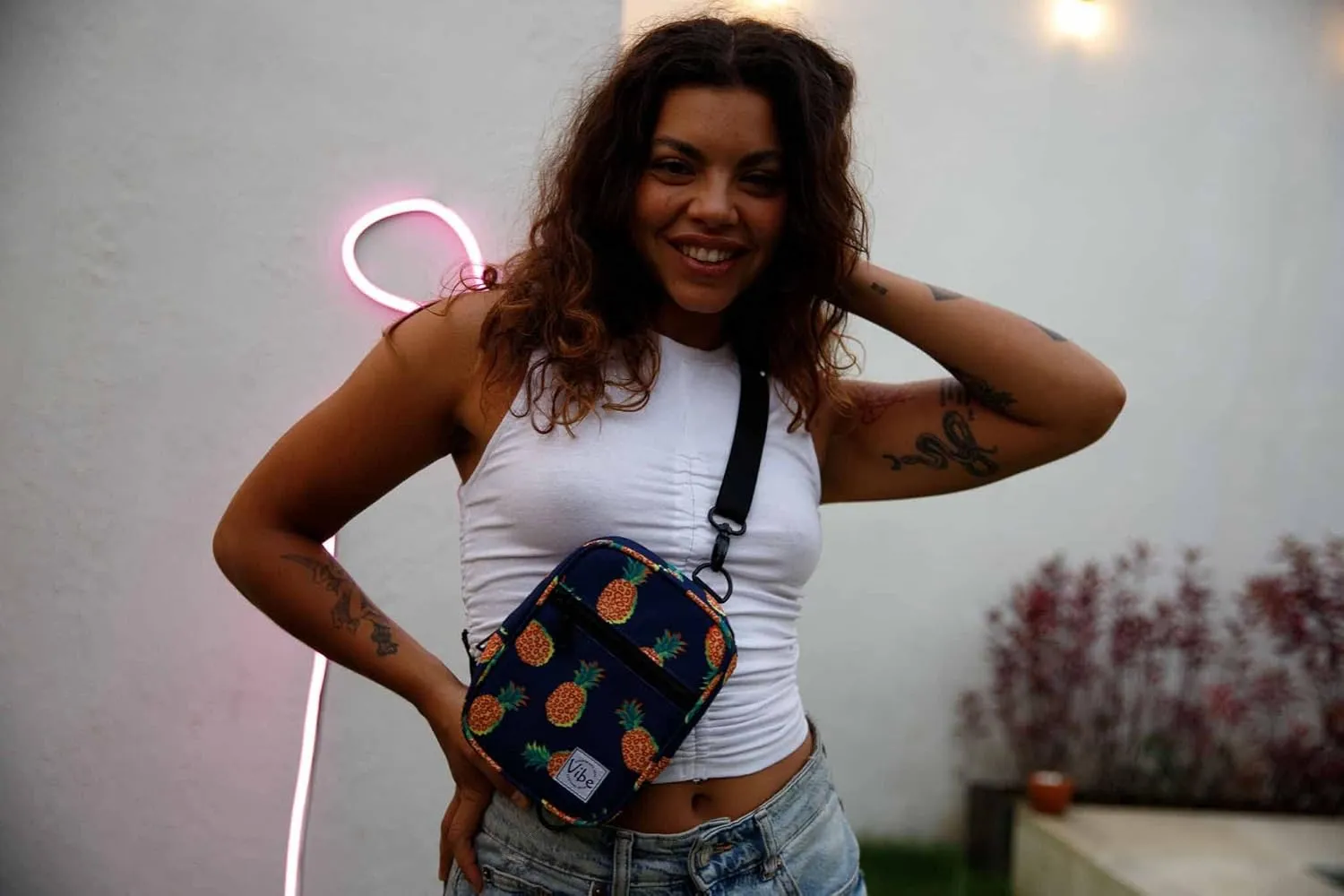 Vibe Festival Gear Small Crossbody Sling Bag for Women Men 5in1 Multi-Use from (rPET) Recycled Polyester Belt Bag Cross Body Backpack Fanny Pack Purse - Pineapples