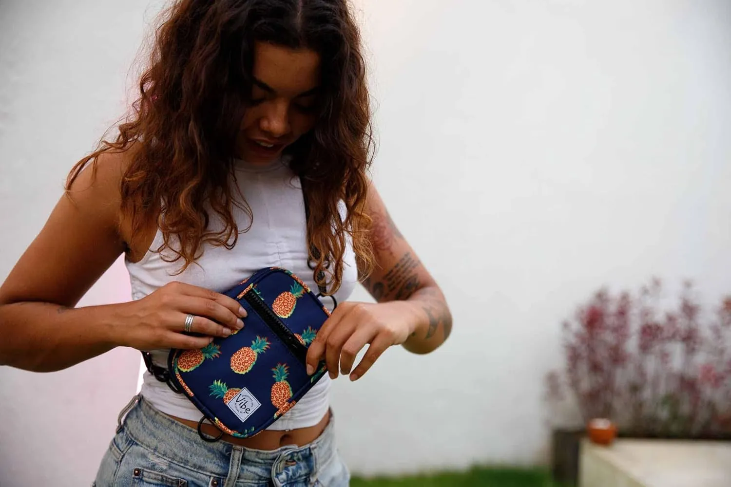 Vibe Festival Gear Small Crossbody Sling Bag for Women Men 5in1 Multi-Use from (rPET) Recycled Polyester Belt Bag Cross Body Backpack Fanny Pack Purse - Pineapples