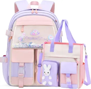VIDOSCLA Bunny Backpack for Girls Cute Sequin Kids Backpack with Tuition Tote Bag