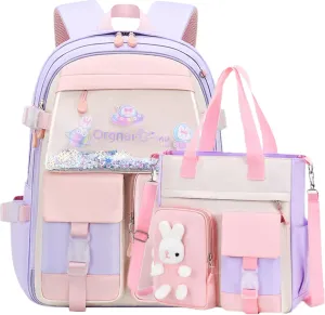 VIDOSCLA Bunny Backpack for Girls Cute Sequin Kids Backpack with Tuition Tote Bag