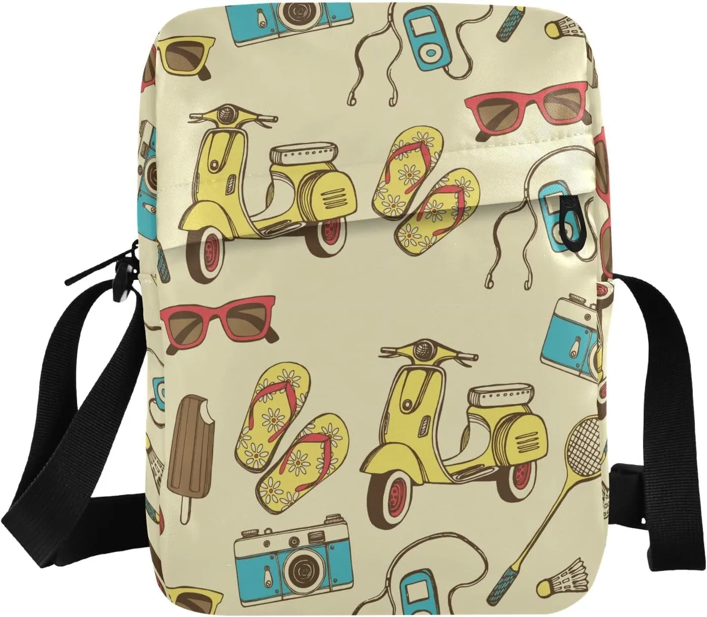 VIGTRO Small Messenger Bag Purse, Retro Summer Elements Mini Crossbody Bag with Adjustable Strap for Women Men, Badminton Motor Small Shoulder Bag for Travel Outdoor Sports