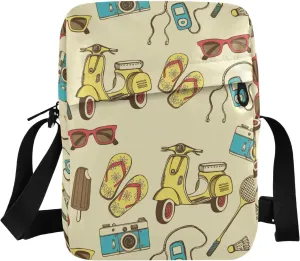 VIGTRO Small Messenger Bag Purse, Retro Summer Elements Mini Crossbody Bag with Adjustable Strap for Women Men, Badminton Motor Small Shoulder Bag for Travel Outdoor Sports
