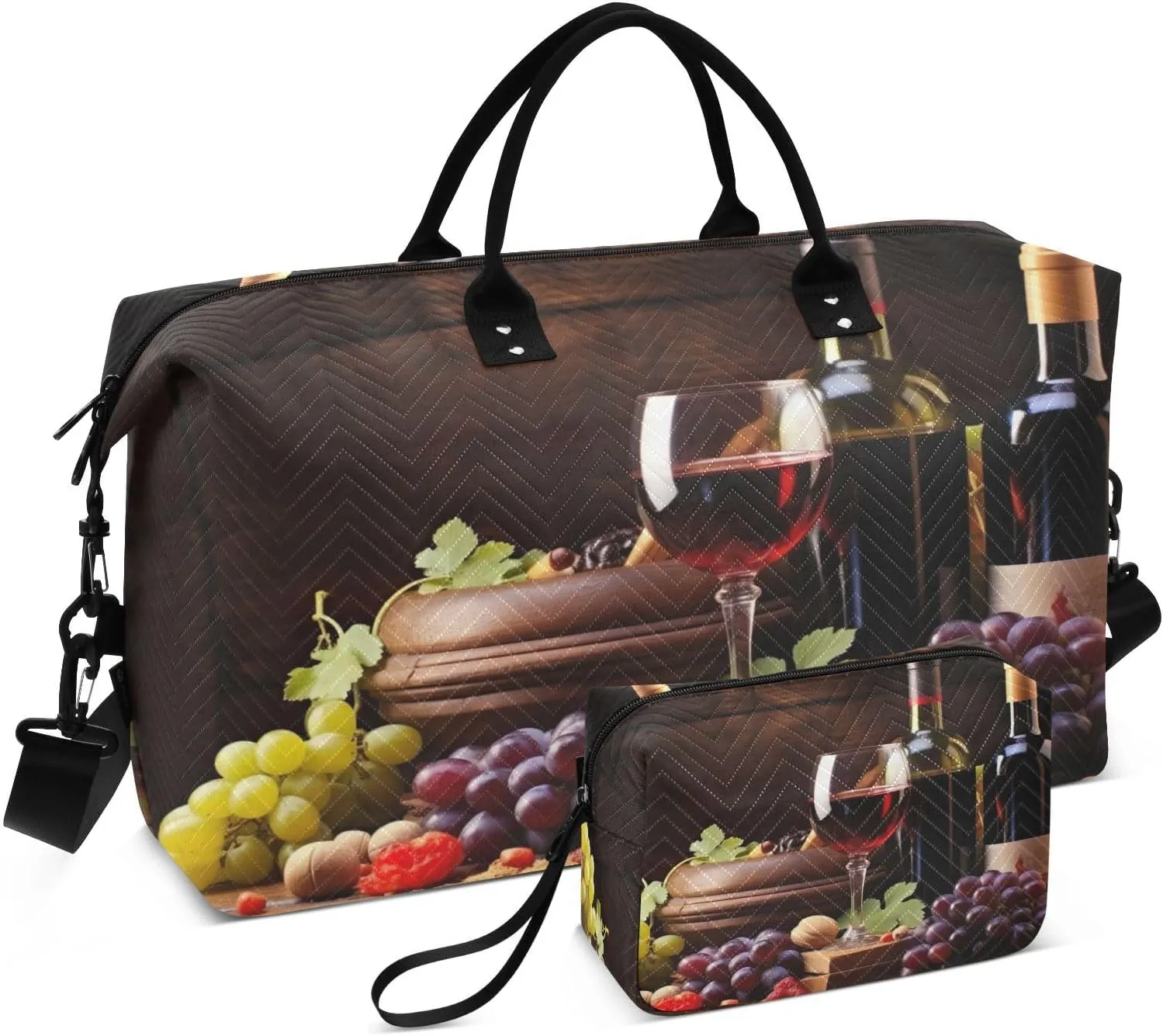 Vineyard Wine Drape Travel Duffel Bag Large Capacity Weekender Bag with Toiletry Bag Detachable Shoulder Strap Travel Tote Bag for Women