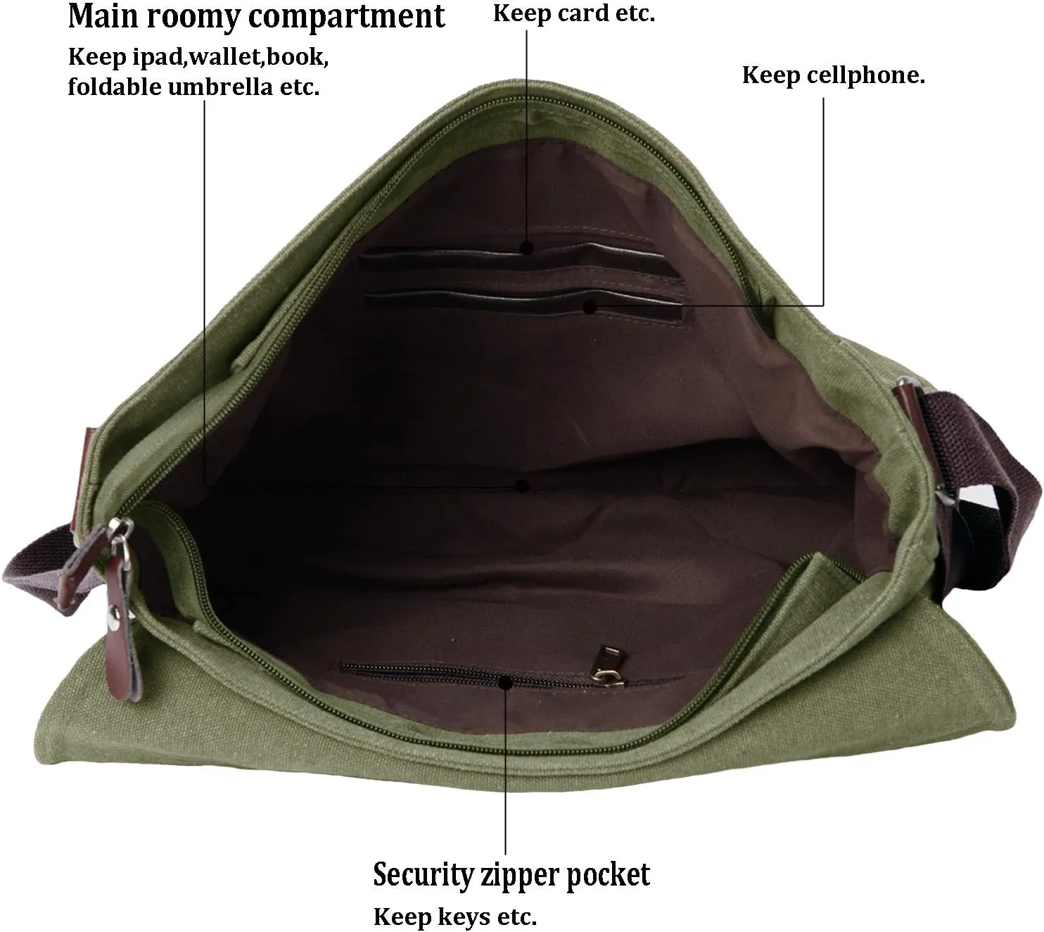 Vintage Canvas Satchel Messenger Bag for Men Women,Travel Shoulder bag 13.5" Laptop Bags Bookbag (Army green)