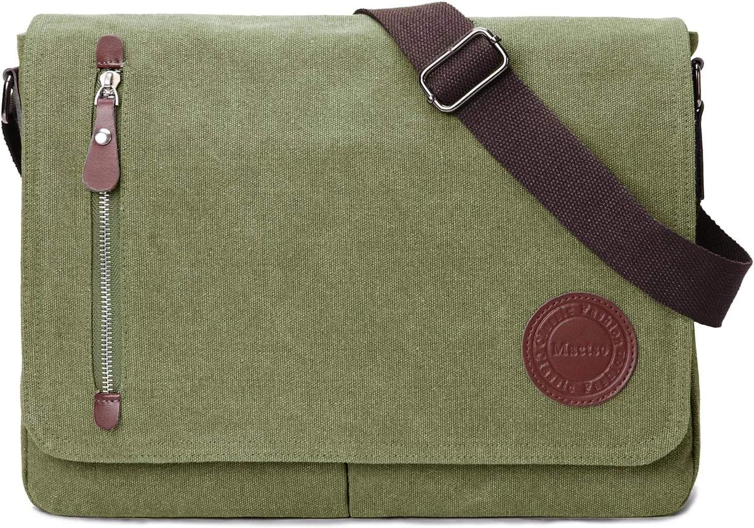 Vintage Canvas Satchel Messenger Bag for Men Women,Travel Shoulder bag 13.5" Laptop Bags Bookbag (Army green)