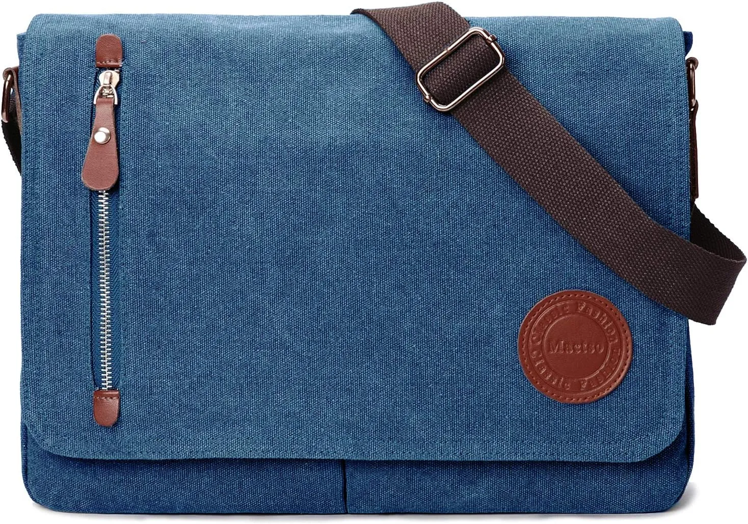 Vintage Canvas Satchel Messenger Bag for Men Women,Travel Shoulder bag 13.5" Laptop Bags Bookbag (Blue)