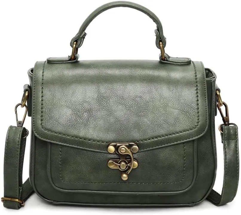 Vintage Crossbody Bags for Women, Small Leather Purse Messenger Bag, Retro Women Shoulder Handbag with Top Handle