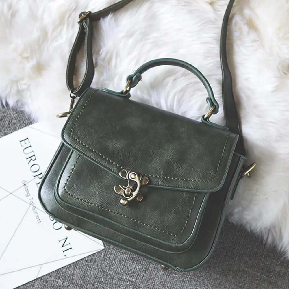 Vintage Crossbody Bags for Women, Small Leather Purse Messenger Bag, Retro Women Shoulder Handbag with Top Handle