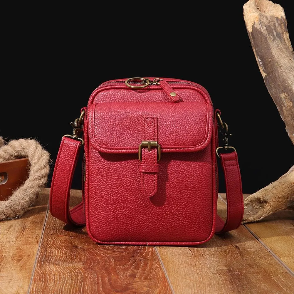 Vintage Double Layer Large Capacity Mini Messenger Bag,2025 New Leather Purse Crossbody Shoulder Bag for Outdoor Travel