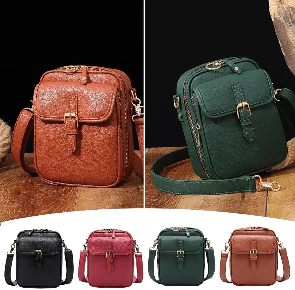 Vintage Double Layer Large Capacity Mini Messenger Bag,2025 New Leather Purse Crossbody Shoulder Bag for Outdoor Travel